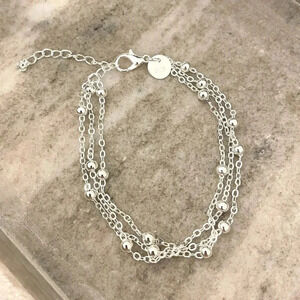 925 Sterling Silver Multi Layer Bead Bracelet Chain Ball Bracelet